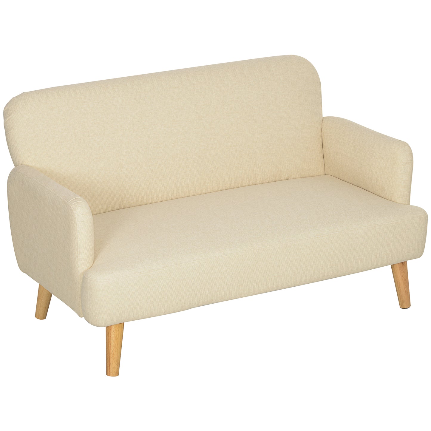 Velvet Feel Fabric 2 Seater Sofa, Small Sofa Loveseat with 8.3" Thick Padding and Wood Legs, Cream White