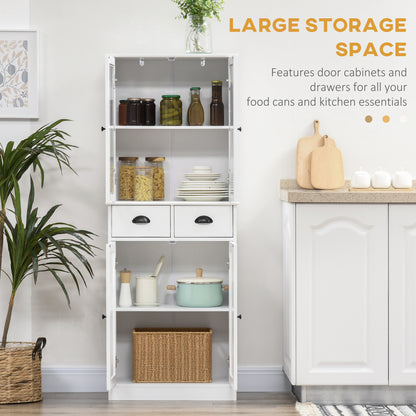 61" Kitchen Pantry Cabinet, Freestanding Farmhouse Buffet Storage Cabinet with Soft Close Glass Doors and Adjustable She