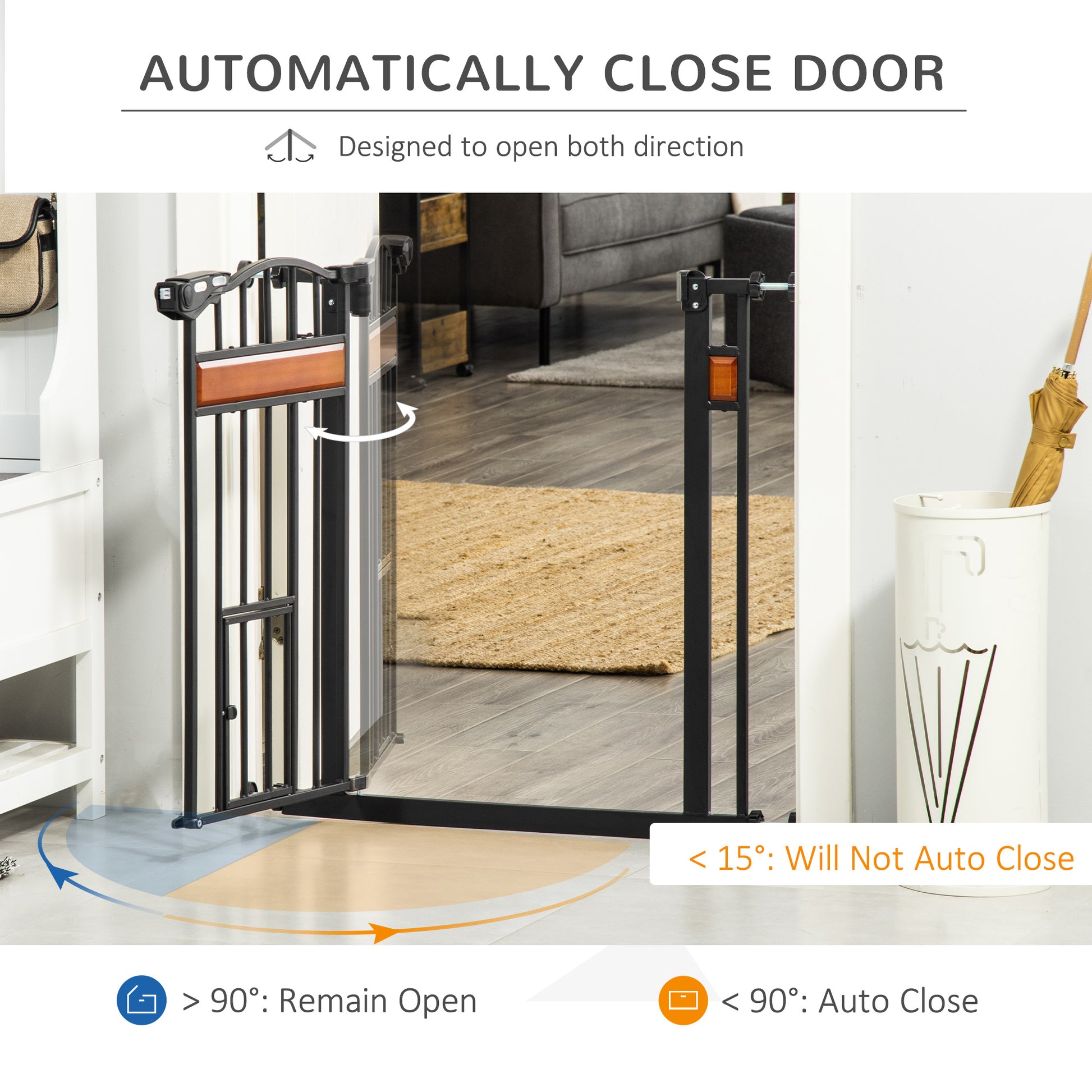 29.1''-31.5'' Extra Wide Dog Gate with Cat Door, 30"H Stair Gate with Extension, Wall Cups, Pressure Fit, Auto Close, Do