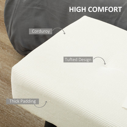 39" Upholstered Ottoman Bench, Corduroy Entryway Bedroom Bench with Padded Seat and Steel Legs for Bedroom, Cream White