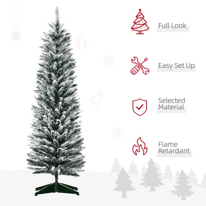 5ft Tall Pencil Artificial Christmas Tree, Holiday Décor with Snow Flocked Branches, Green