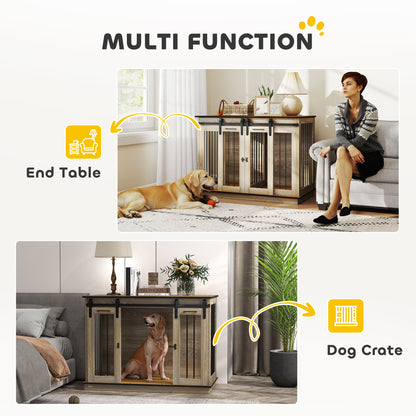 47in Dog Crate Furniture with Divider Panel, Wooden Dog Kennel TV Stand for Large Dogs, Pet House Side Table for 2 Small