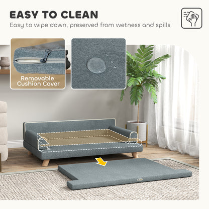Elevated Dog Sofa Bed, Cat Couch with Cushion, Washable Cover, Wooden Legs, for Medium & Large Dogs, Dark Grey