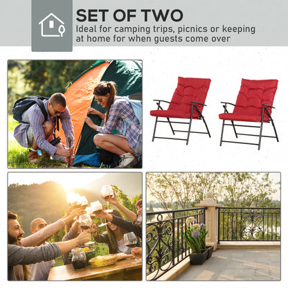 Set of 2 Outdoor Folding Chairs with Adjustable Backrest, Padded Camping Chairs for Outdoor Events, Red