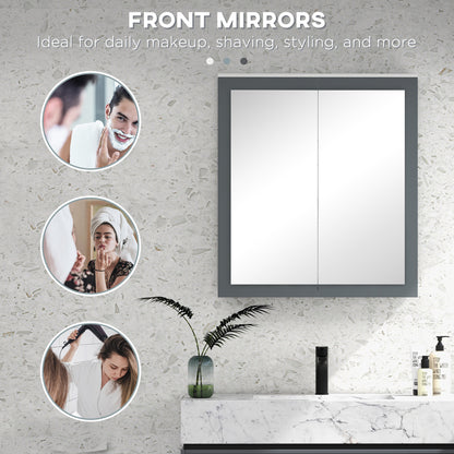 Bathroom Mirror Cabinet, Wall Mounted Medicine Cabinet with Mirror, Double Doors and Adjustable Shelves, White
