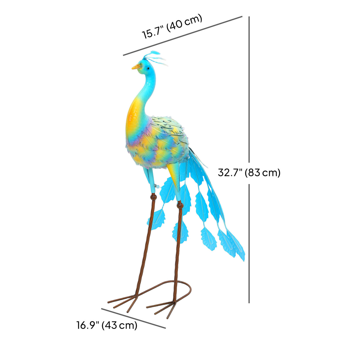 Peacock Garden Statue, 32.7" Standing Lawn Ornament, Steel Garden Decor Bird Statue with Stakes for Lawn Patio Backyard 