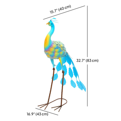Peacock Garden Statue, 32.7" Standing Lawn Ornament, Steel Garden Decor Bird Statue with Stakes for Lawn Patio Backyard 