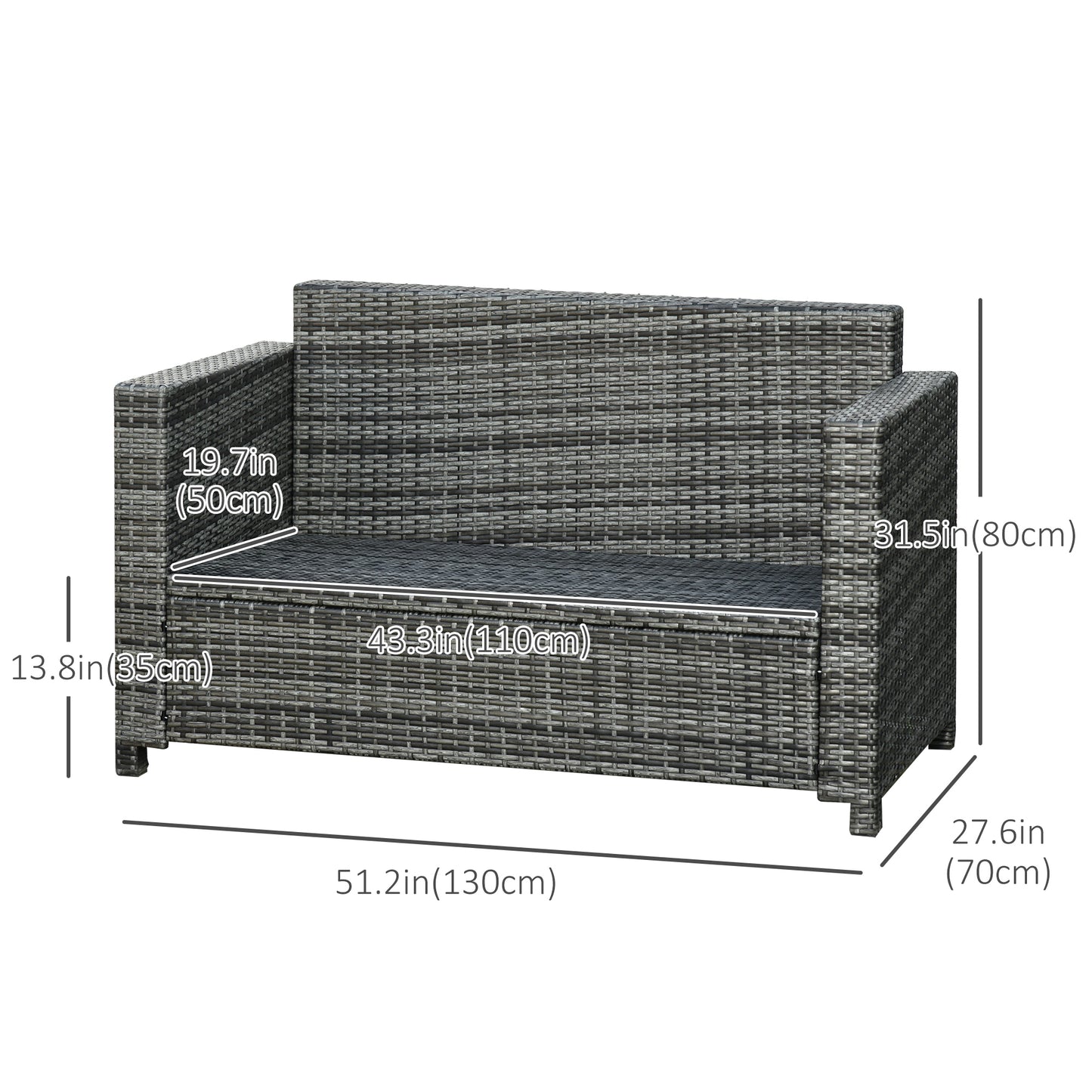 2 Seat Patio Loveseat Deluxe Wicker Sofa Chair Outdoor Rattan Furniture Couch All Weather with Cushion for Balcony, Deck