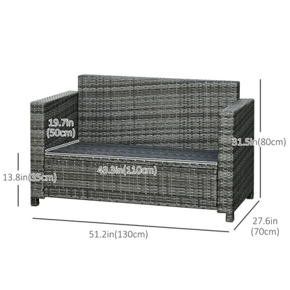 2 Seat Patio Loveseat Deluxe Wicker Sofa Chair Outdoor Rattan Furniture Couch All Weather with Cushion for Balcony, Deck