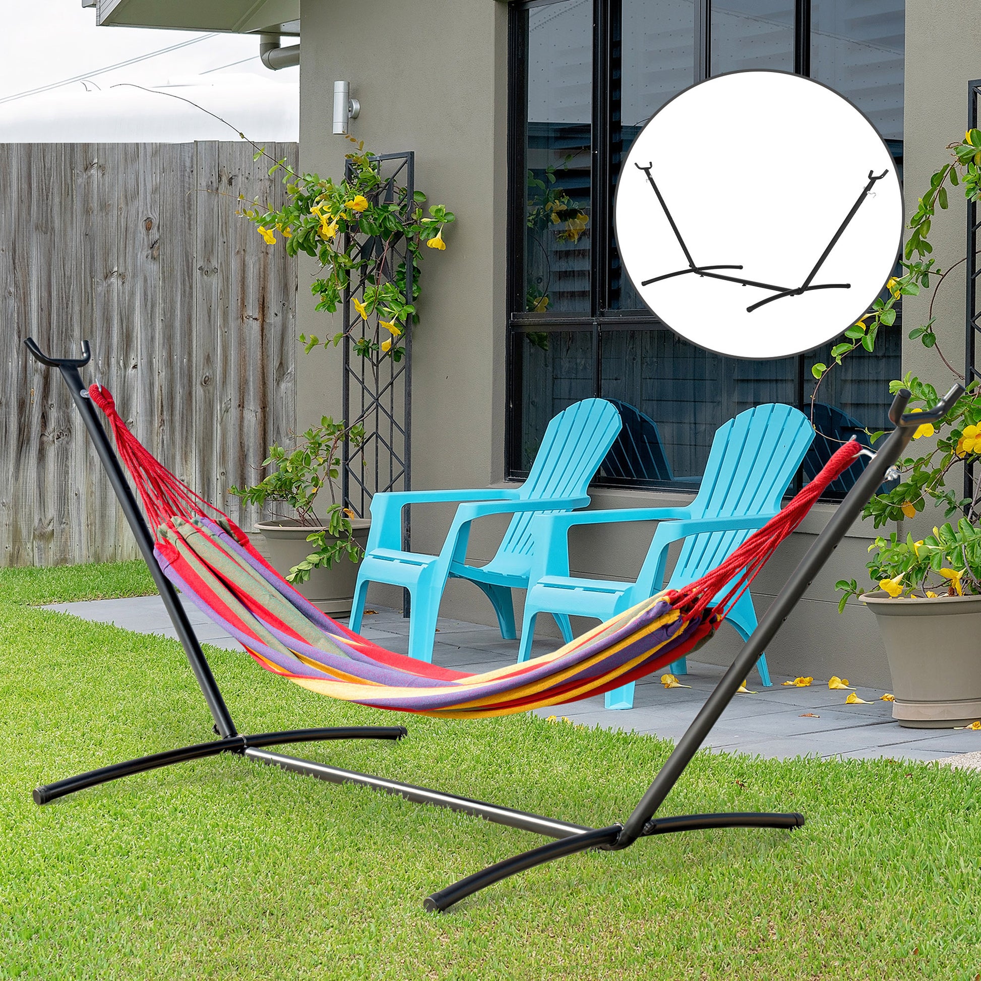 9.5'L Adjustable Hammock Stand Only, Heavy Duty Universal Garden Outdoor Camping Picnic Sun Bed Swing Metal Frame w/ Six