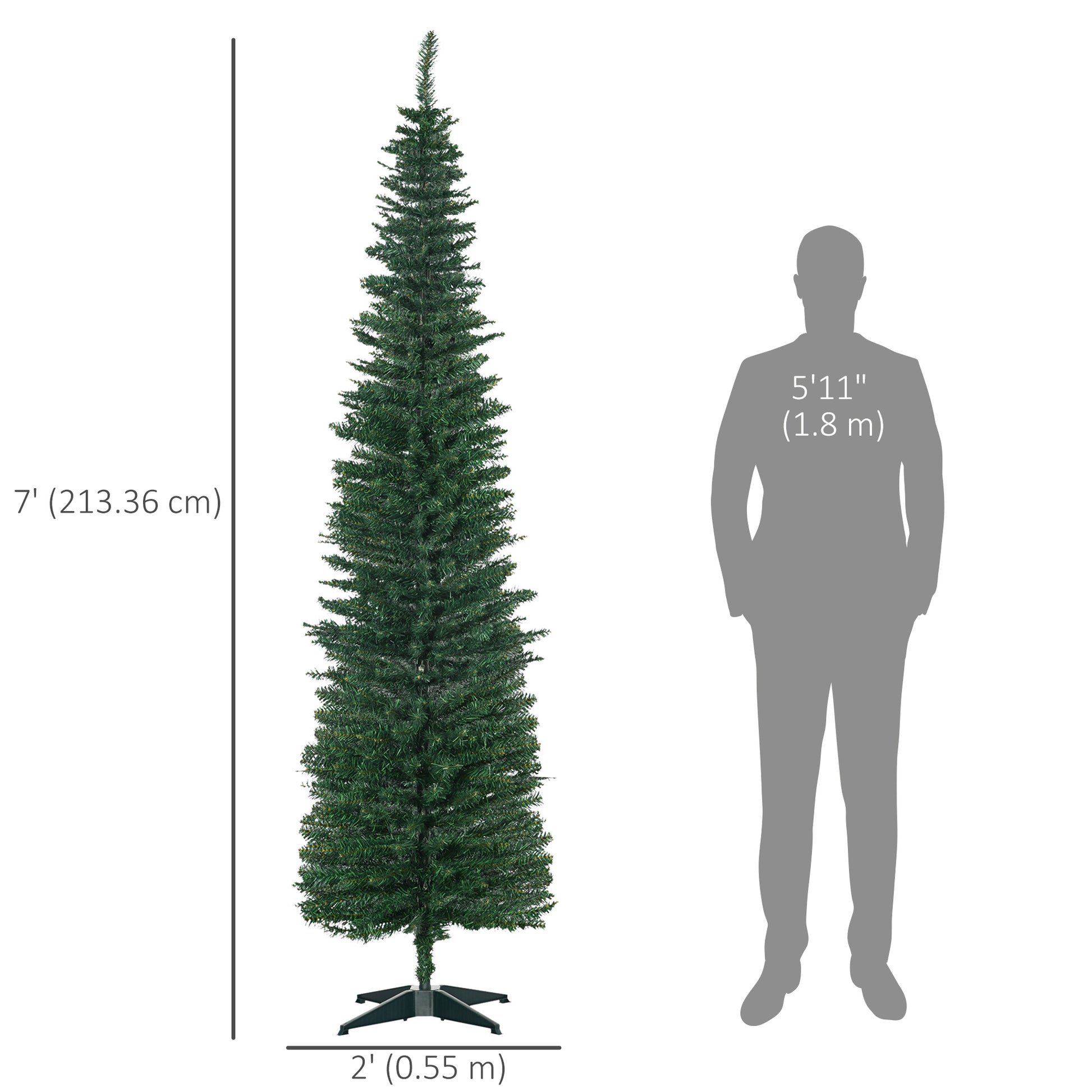 7' PVC Slim Pencil Artificial Christmas Tree 390 Branch Tips