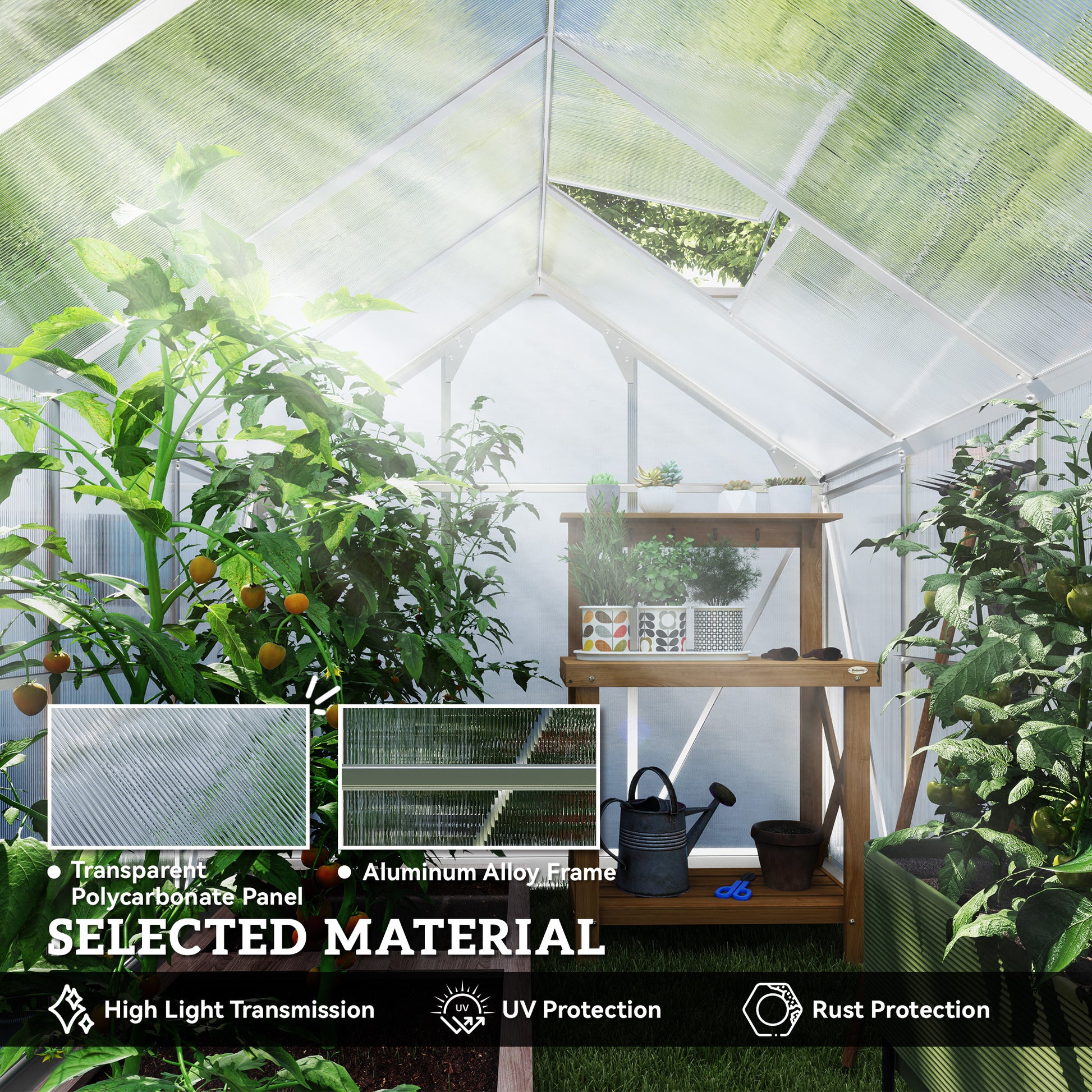 6' x 10' x 6.6' Polycarbonate Greenhouse, Walk-In Green House Kit Garden, Plants Grow, Galvanized Sheet Aluminum Frame w