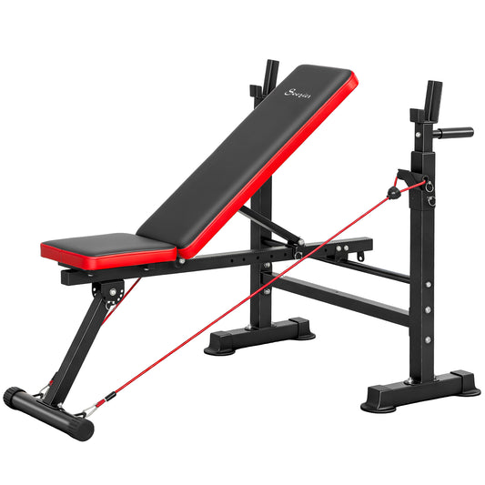 Soozier Adjustable Weight Bench with Squat Rack, Incline Flat Bench Press with Barbell Rack for Home Gym, 660 lbs Capaci