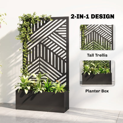 Metal Planter Box with Trellis, 44.5" Raised Garden Bed with Trellis Privacy Screen for Climbing Plants