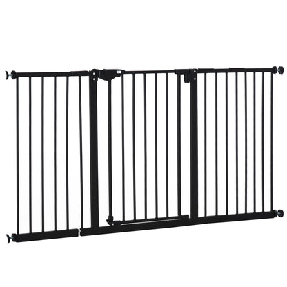 29"-58" Wide Pet Gate with Door Dog Gate and Barrier Indoor for Stairs Includes 7", 8", 12" Extensions Kit, 30 Inch Tall