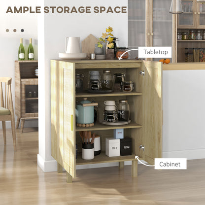 Boho Sideboard, Buffet Cabinet with Storage, Accent Cabinet with 2 Rattan Doors and Adjustable Shelves, Natural
