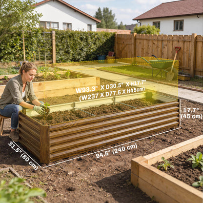 8 x 2.6 x 1.5ft Galvanized Raised Garden Bed, Reinforced Outdoor Planter Box with Open Bottom, Brown Wood Effect