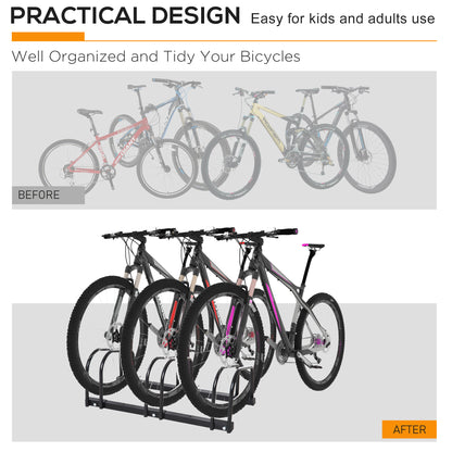 3-Bike Bicycle Floor Parking Rack Cycling Storage Stand Ground Mount Garage Organizer for Indoor and Outdoor Use Black