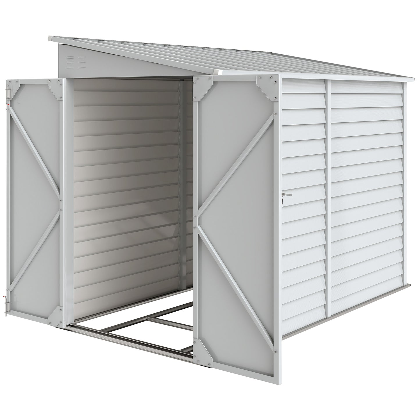 4.6' x 9' Steel Outdoor Storage Shed, Lean to Shed, Metal Tool House with Foundation Kit, Lockable Doors, Gloves and 2 A