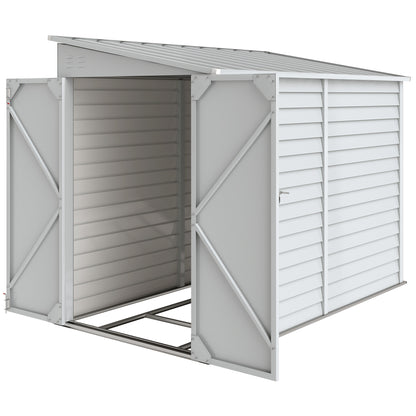 4.6' x 9' Steel Outdoor Storage Shed, Lean to Shed, Metal Tool House with Foundation Kit, Lockable Doors, Gloves and 2 A