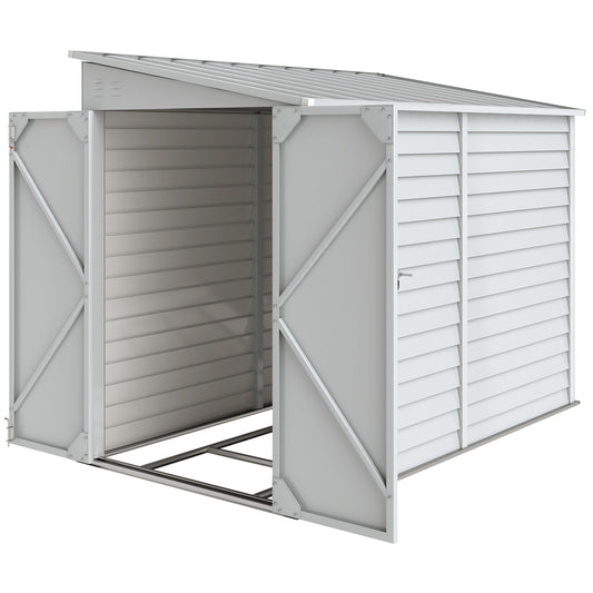 4.6' x 9' Steel Outdoor Storage Shed, Lean to Shed, Metal Tool House with Foundation Kit, Lockable Doors, Gloves and 2 A