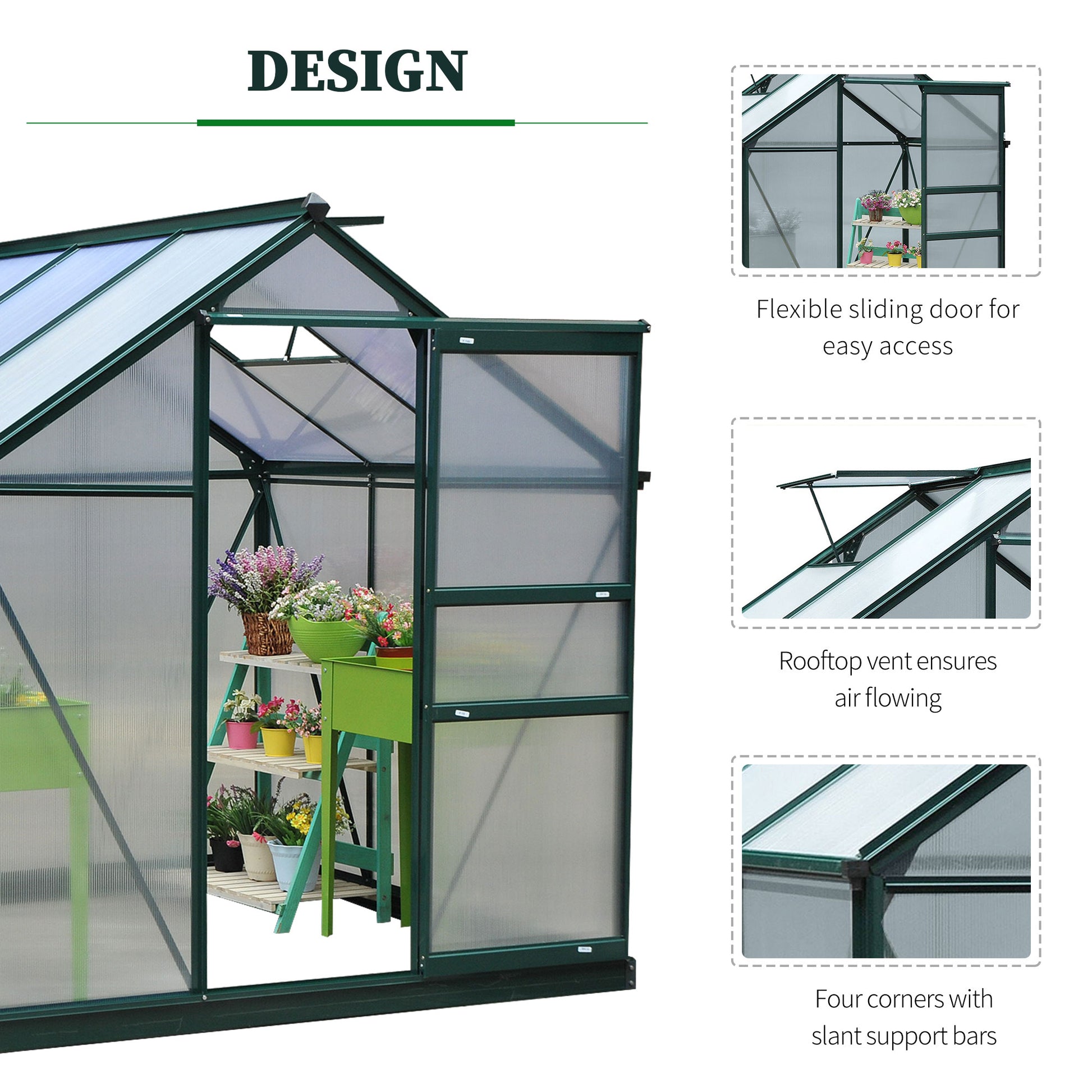 6.2' x 6.3' x 6.6' Clear Polycarbonate Greenhouse Large Walk-In Green House Garden Plants Grow Galvanized Base Aluminium