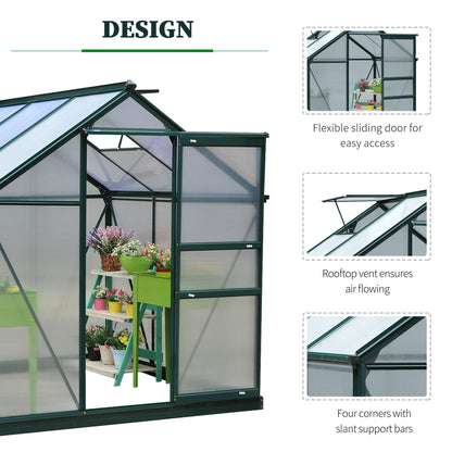 6.2' x 6.3' x 6.6' Clear Polycarbonate Greenhouse Large Walk-In Green House Garden Plants Grow Galvanized Base Aluminium
