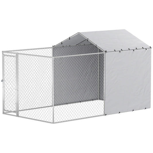Galvanized Steel Dog Kennel Outdoor with Waterproof & UV-Resistant Cover for Large Dogs, 13.1' x 7.5' x 7.5'