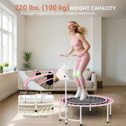 Soozier 40" Foldable Rebounder Trampoline ,Mini Trampoline Indoor with Adjustable Handle, Quiet and Safe Bungee Rebounde