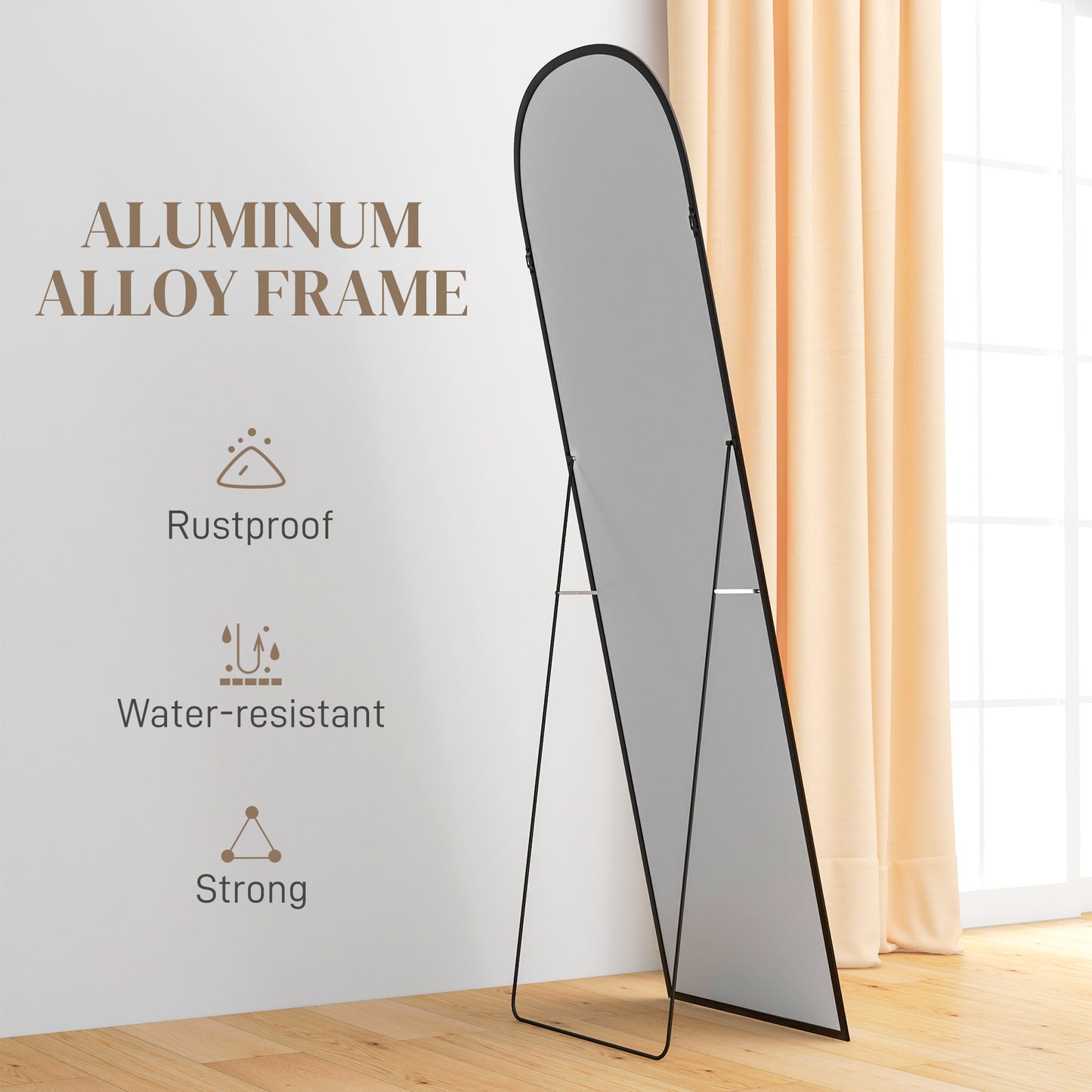 Arched Standing Mirror, 64" x 20" Full Length Mirror, Free Standing or Wall Mounted for Living Room, Bedroom, Black