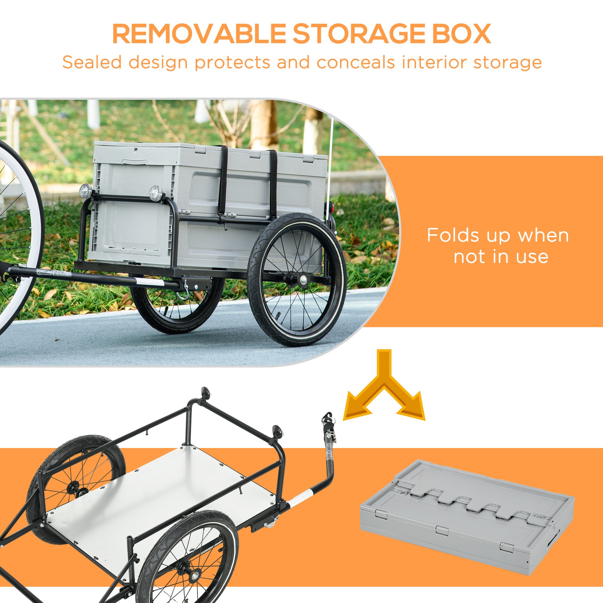 VarietyKart Steel Trailer for Bike, Bicycle Cargo Trailer with Storage Box, Safe Reflectors, Max Load 88LBS