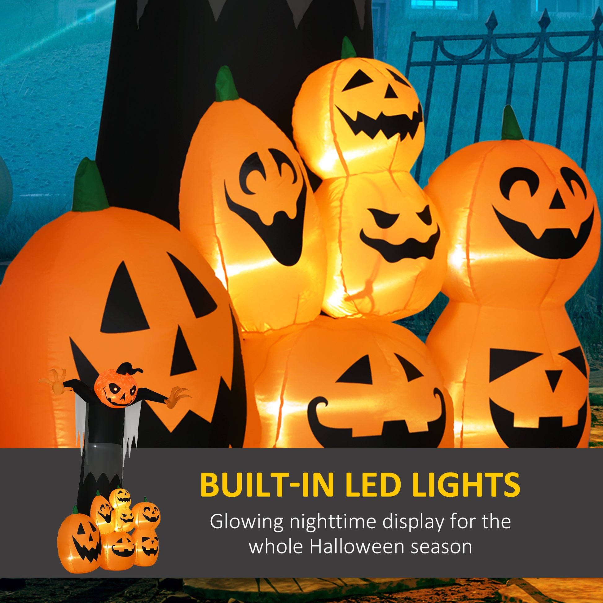 9ft Inflatable Halloween Decoration Pumpkin Ghost with Pumpkins, Blow-Up Outdoor LED Display for Lawn, Garden, Party