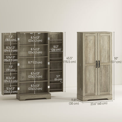 50" Pantry Storage Cabinet, Farmhouse Kitchen Pantry Cabinet with Doors, Adjustable Shelves, Distressed Grey