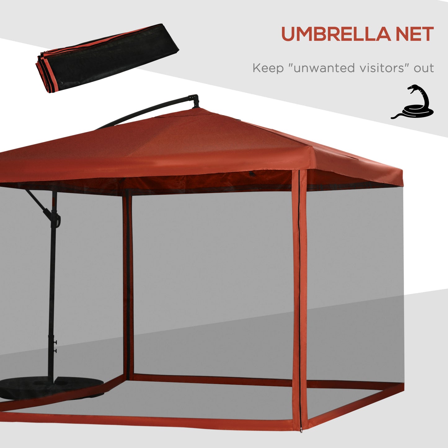 Offset Patio Umbrella with Net and Umbrella Base, Adjustable Cantilever Canopy with Cross Base, Weight Plates and 8 Ribs