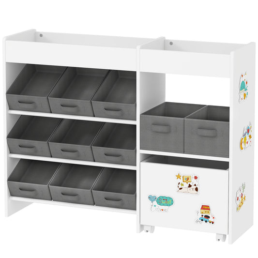 Qaba Toy Storage Organizer with 11 Non-Woven Fabric Boxes, Storage Cabinet & Shelves, for Kids Room, Nursery, Playroom W