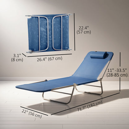 Outdoor Lounge Chair, Portable Adjustable Reclining Seat Folding Chaise Lounge Patio Camping Beach Tanning Chair Bed wit