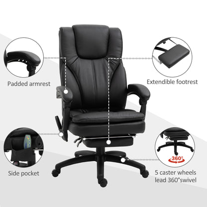 Office Chair High Back 6-Point Vibration Massage Reclining 360° Swivel Height Adjustable with Retractable Footrest