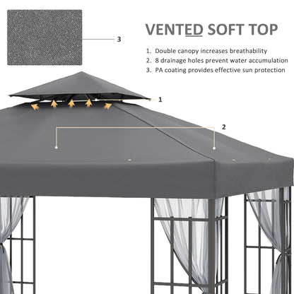 10'x10' Garden Gazebo Patio Canopy Portable Party Event Backyard w/ Mosquito Netting Grey