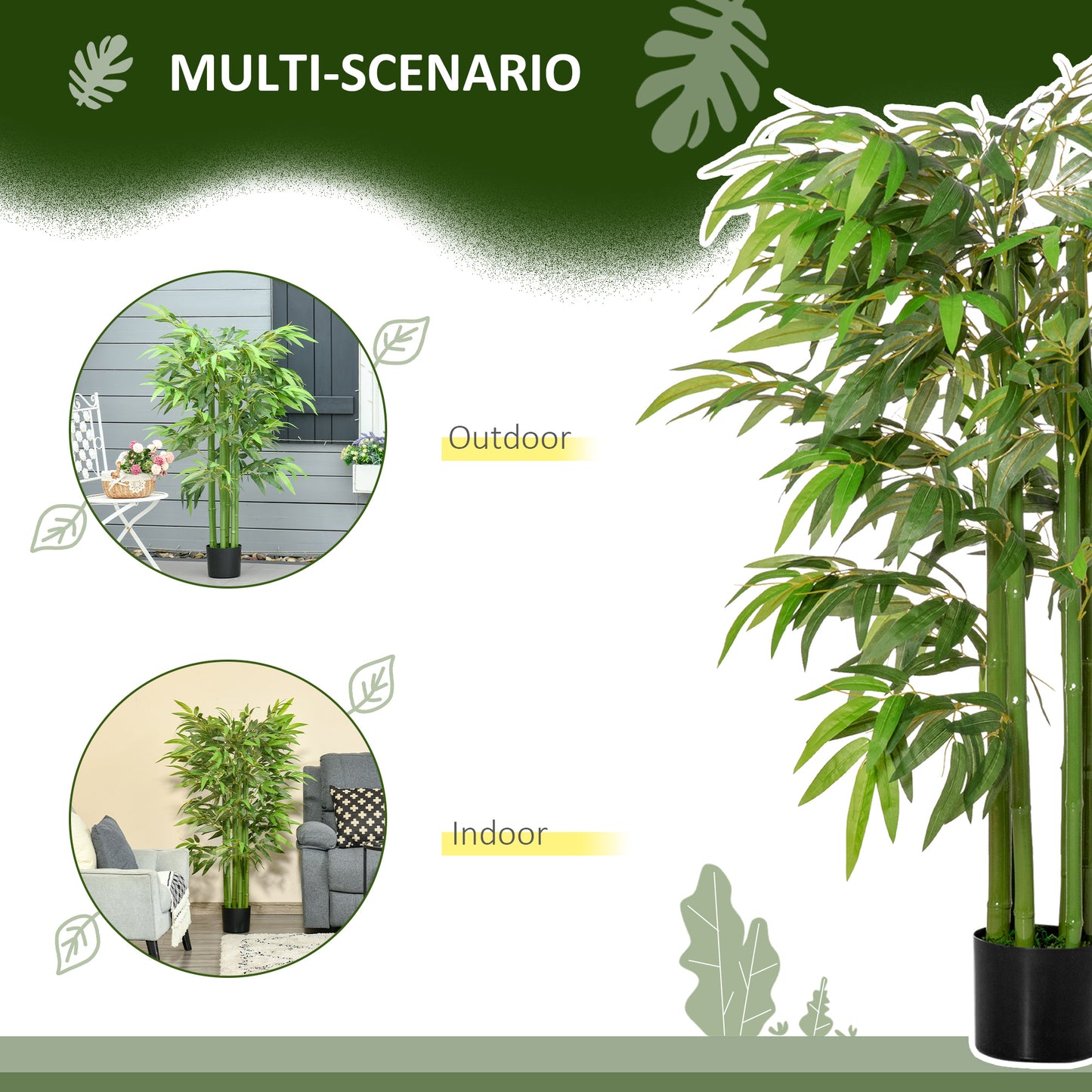Set of 2 4.5FT Artificial Bamboo Tree Faux Decorative Plant in Nursery Pot for Indoor Outdoor Décor