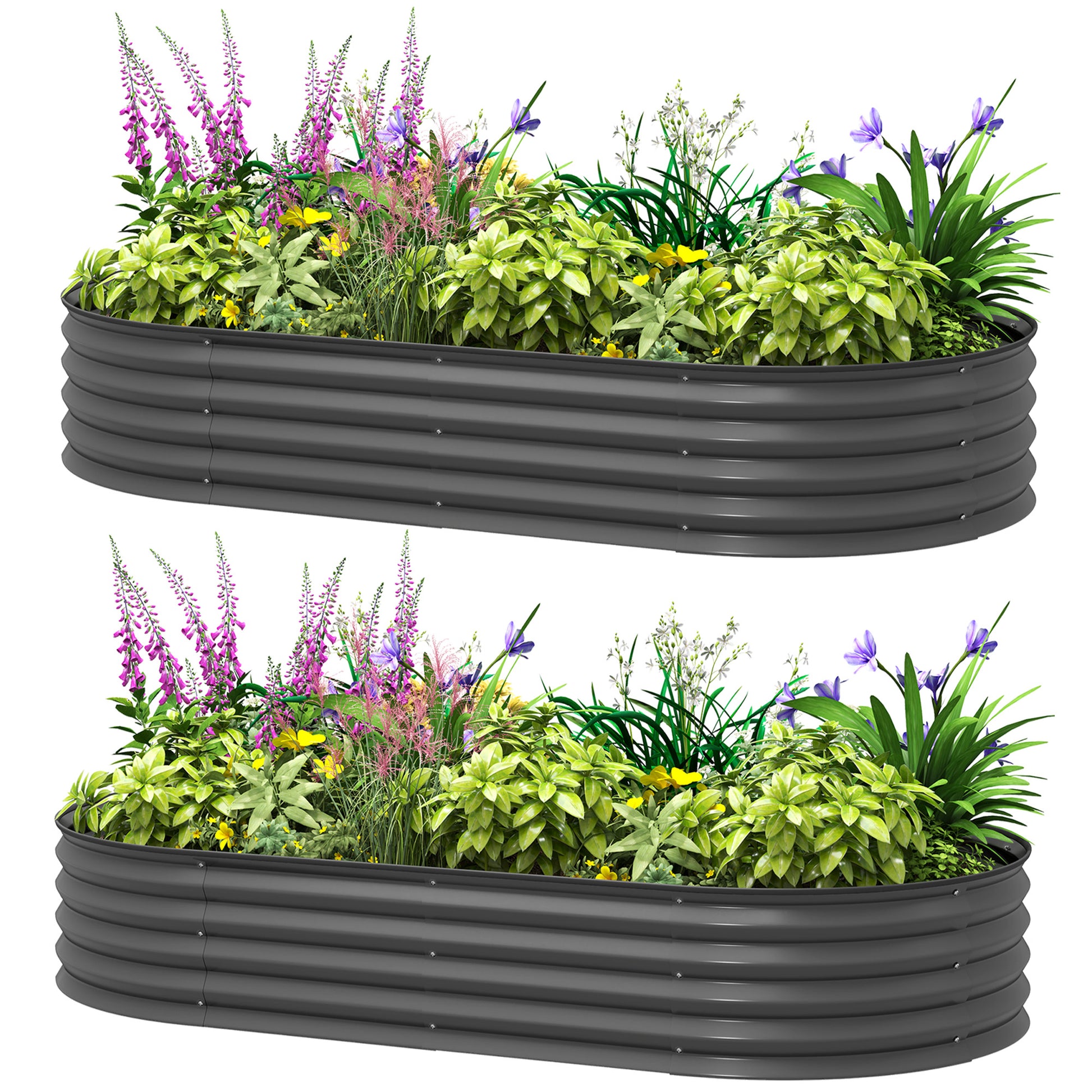 6' x 3' x 1' Large Outdoor Planter Box, Galvanized Raised Garden Bed with Metal Plant Stake, Dark Grey