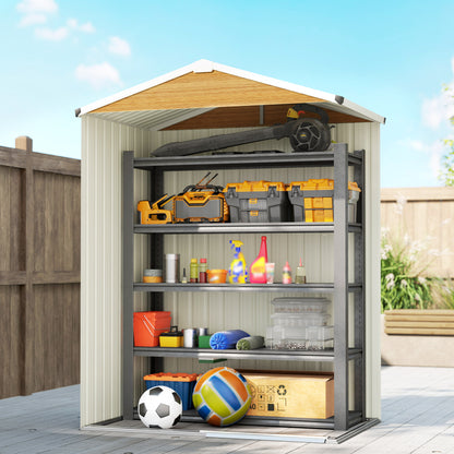 4.5 x 3ft Outdoor Storage Shed, Waterproof Metal Garden Shed with Lockable Door for Backyard, Patio, Lawn, Wood Grain