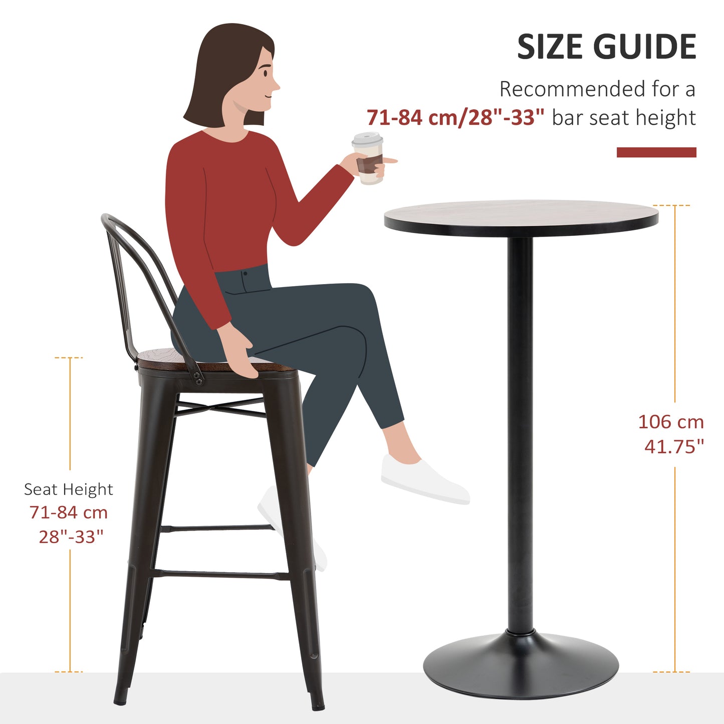 Round Bar Table 41 Inch Height, Industrial High Bistro Table with Metal Base and Elm Wood Top, Bar Height Table for Kitc