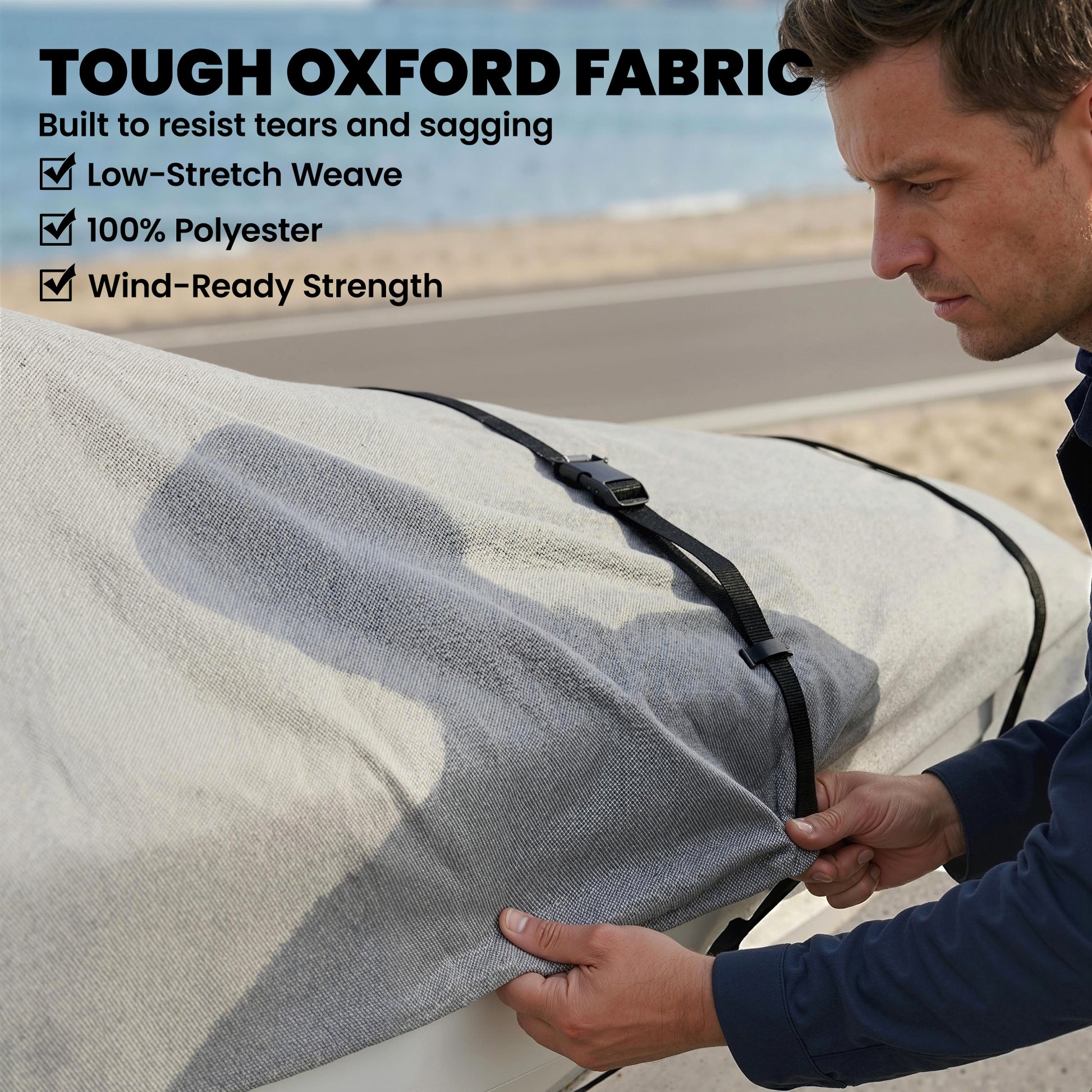 19-20 Ft Trailer Boat Cover, 3000mm Waterproof Universal Boat Cover with Quick-Fasten Buckles, Light Grey