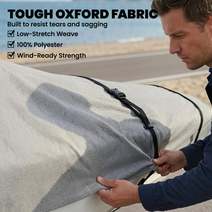19-20 Ft Trailer Boat Cover, 3000mm Waterproof Universal Boat Cover with Quick-Fasten Buckles, Light Grey