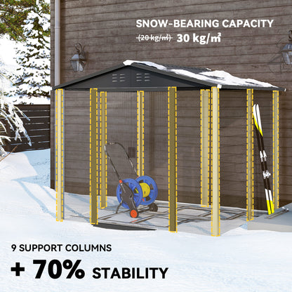 8' x 7' Outdoor Storage Shed, Galvanized Steel Metal Garden Shed with Lockable Doors, Floor Frame, Vents, Lock and Glove