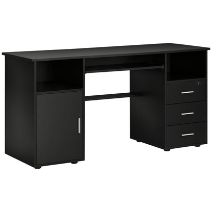 57" Computer Desk with Drawers, Home Office Desk with Keyboard Tray, Open Shelves and Lockable Drawer, Writing Workstati