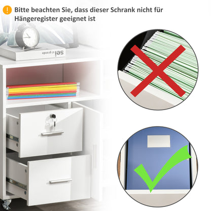 Lateral Filing Cabinet with Open Storage Shelf, Printer Stand Home Office Mobile File Cabinet with Wheels, Lockable Draw
