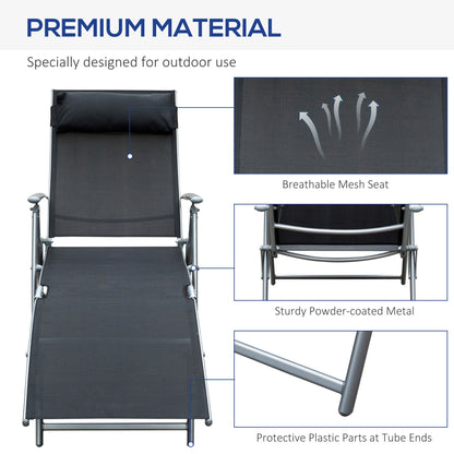 Heavy-duty Adjustable Folding Reclining Chair Outdoor Sun Lounger Patio Chaise Lounge Garden Beach Gravity Lounge with P