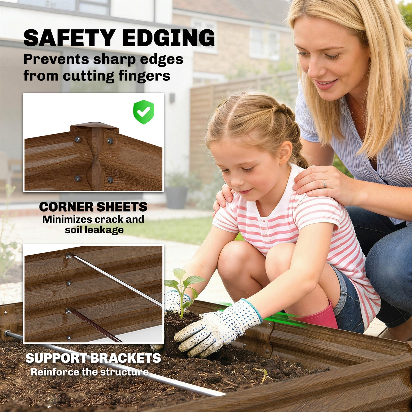 6 x 3 x 1ft Galvanized Raised Garden Bed, Reinforced Outdoor Planter Box with Open Bottom, Wood-Effect