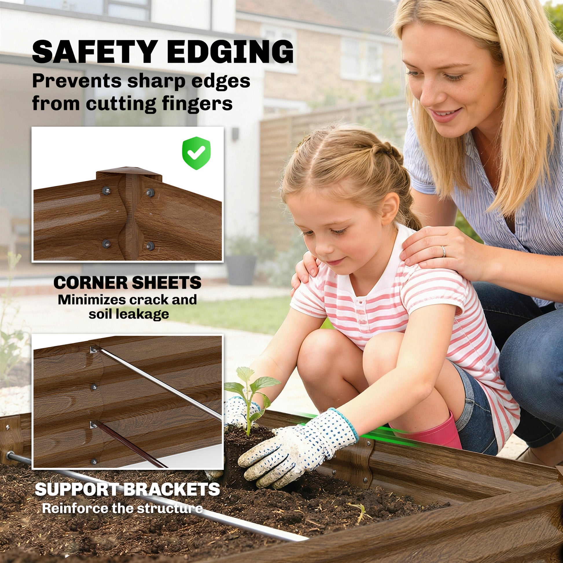 6 x 3 x 1ft Galvanized Raised Garden Bed, Reinforced Outdoor Planter Box with Open Bottom, Wood-Effect